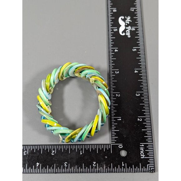 Blue Green Shell Stretch Bracelet Beachy Boho Coastal 7 in - Picture 6 of 7